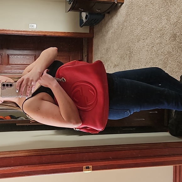 Gucci Soho Red Leather Bag GG Logo Gold Chain Tassel w/Everything - Picture 14 of 14